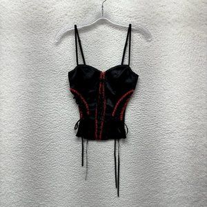 Corset Bustier Top S M Small Medium Black Red Satin Lace-Up Emo Mall Goth Gothic